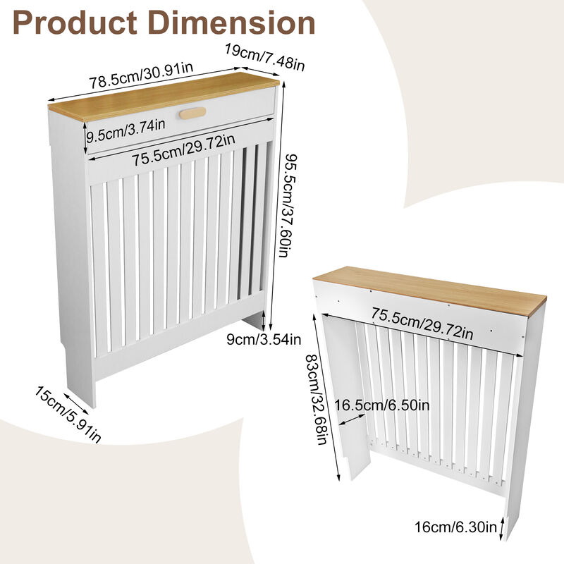 Radiator Cover Drawer Shelf White Oak Finish Vertical MDF Slat Cabinet image number 4
