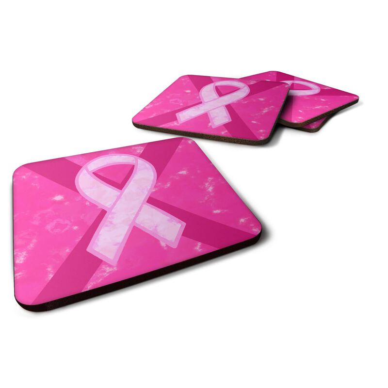 Caroline's Treasures BC1001FC Breast Cancer Battle Flag Foam Coasters (Set of 4), 3.5 H x 3.5 W, Multicolor