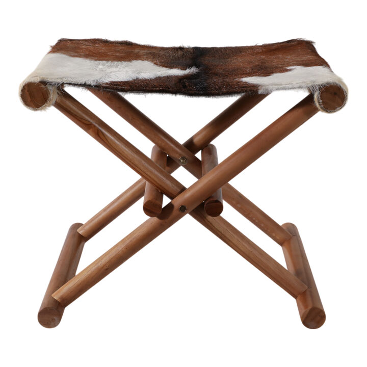 19x16" Hair On Hide Cow Print Stool, Brown/white