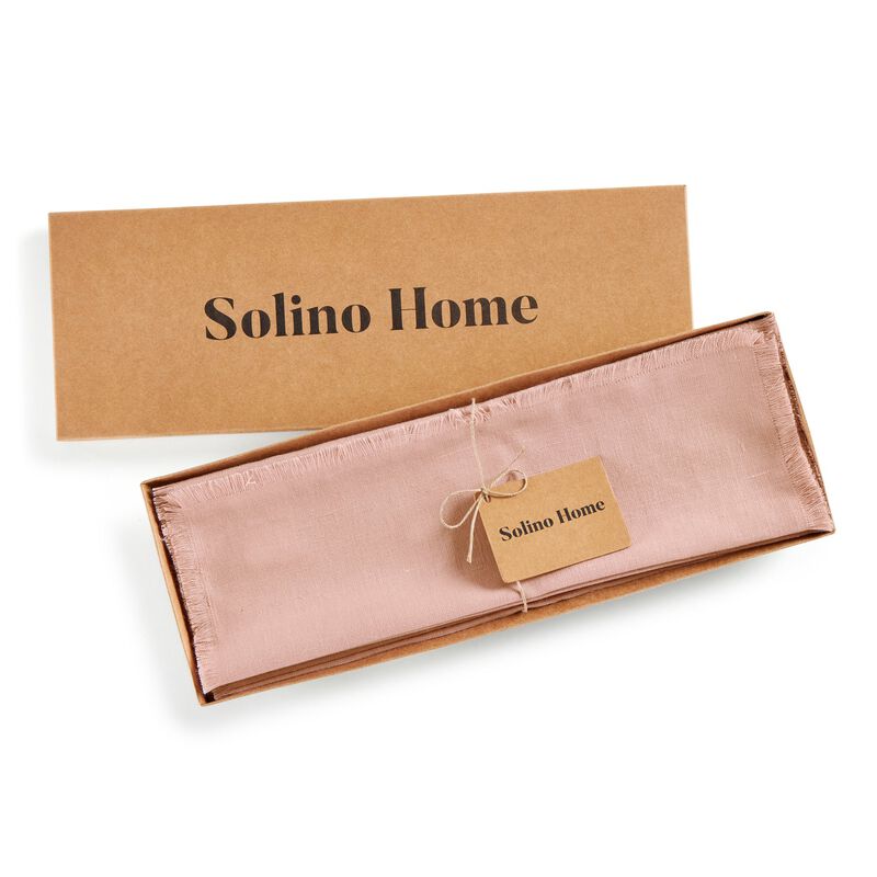 Solino Home Fringe 100% Linen Placemats &ndash; Set of 4, 14 x 19 in, Machine Washable, Holiday and Everyday Dining