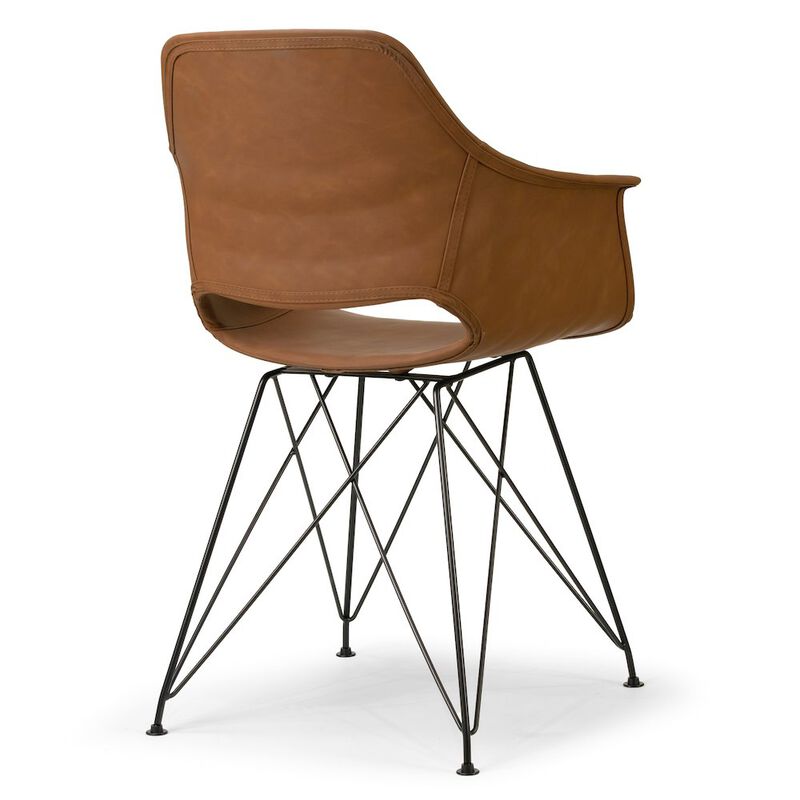 Glamour Home Set of 2 Alora Retro Modern Caramel Brown Arm Chair with Black Steel Legs