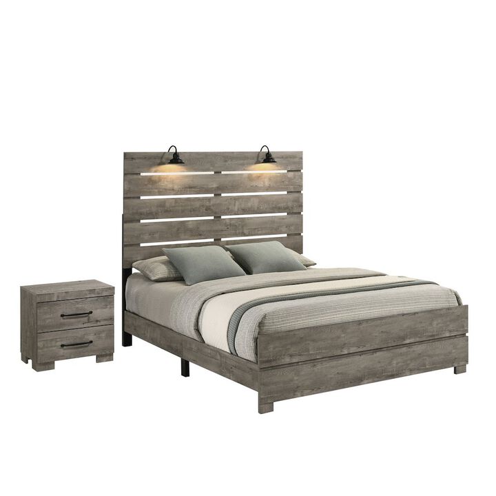 Best Quality Furniture 2Pc Modern Eastern King Size Bed In Antique Gray Color (Bed And Nightstand)