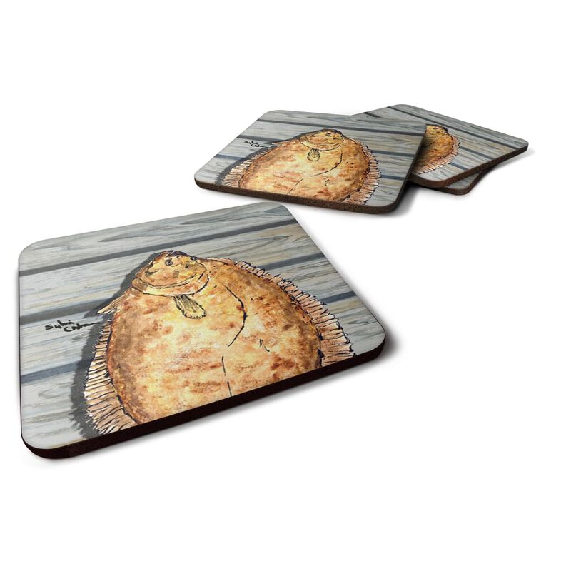 Caroline's Treasures 8495FC Flounder Foam Coasters (Set of 4), 3.5 H x 3.5 W, Multicolor
