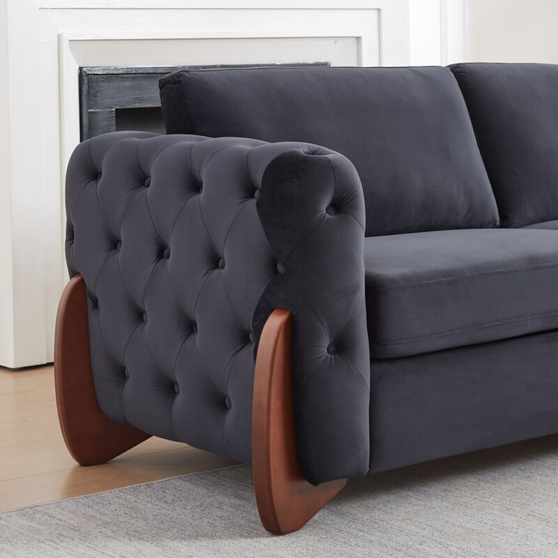 Boncok 2‑Piece Mid‑Century Modern Button Tufted Velvet Sofa Set image number 6