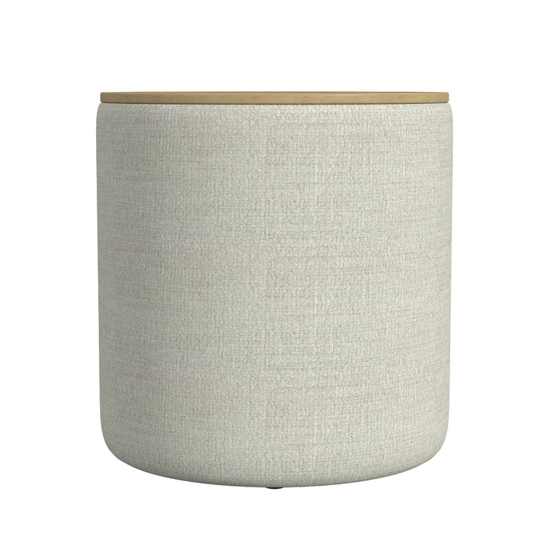 Mesy Storage Ottoman, Brown 19 Inch Round Tray Top, Gray Woven Fabric image number 2