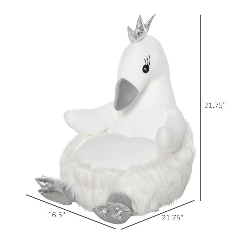 White Kids' Seat: Cartoon Swan Stuffed Animal Storage Chair