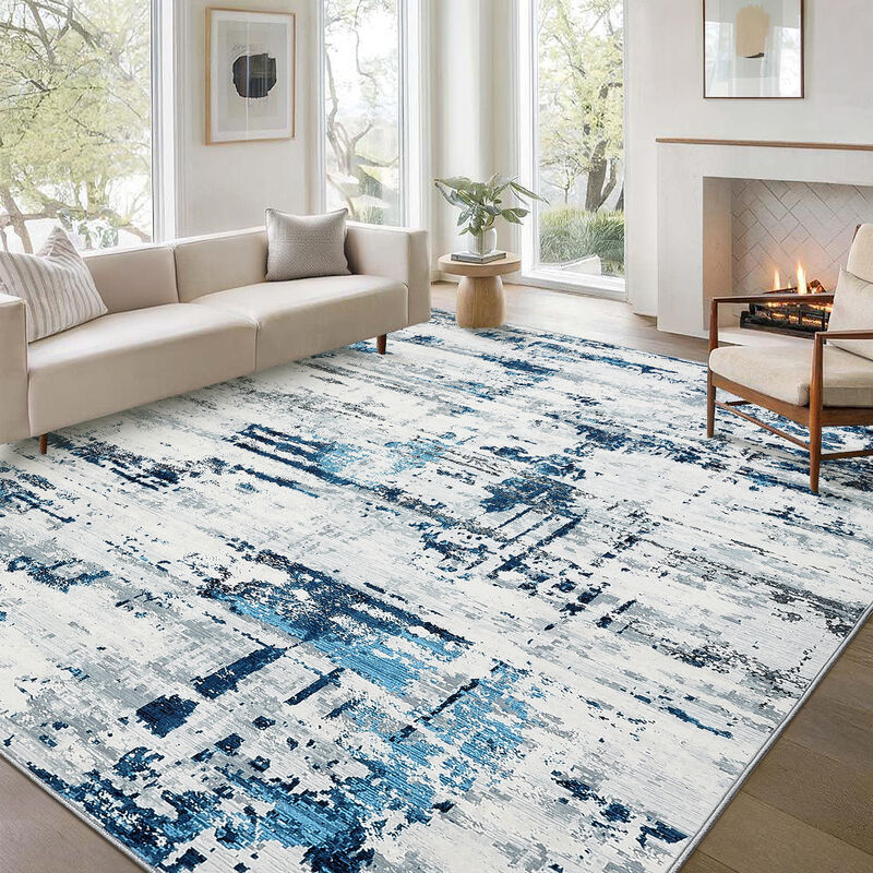 10X13 FT Modern Abstract Runner Rug Washable Rug for Hallway Non Slip Kitchen Rug Low Pile Soft Entryway image number 1