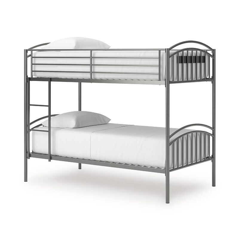 Fesa Twin over Twin Bunk Bed with Ladder, Gray Tubular Steel Frame image number 2