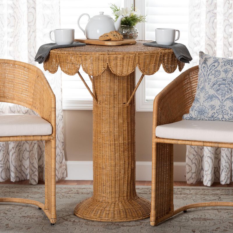 bali & pari Pabla Bohemian Light Honey Rattan Scalloped Console Table
