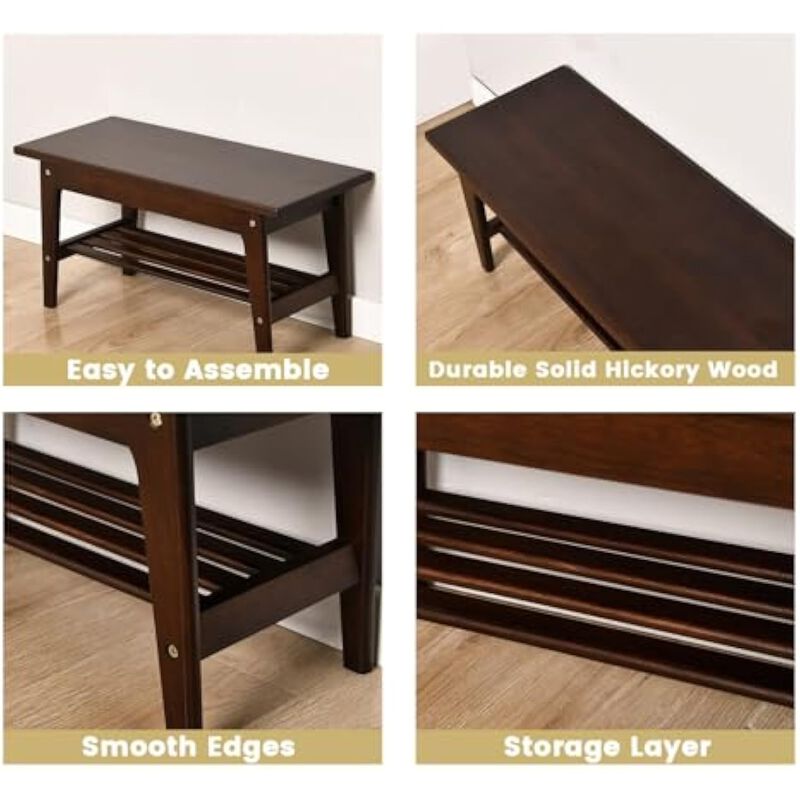Entryway Wood Shoe Storage Bench Dark Walnut Rack USA Grown image number 3