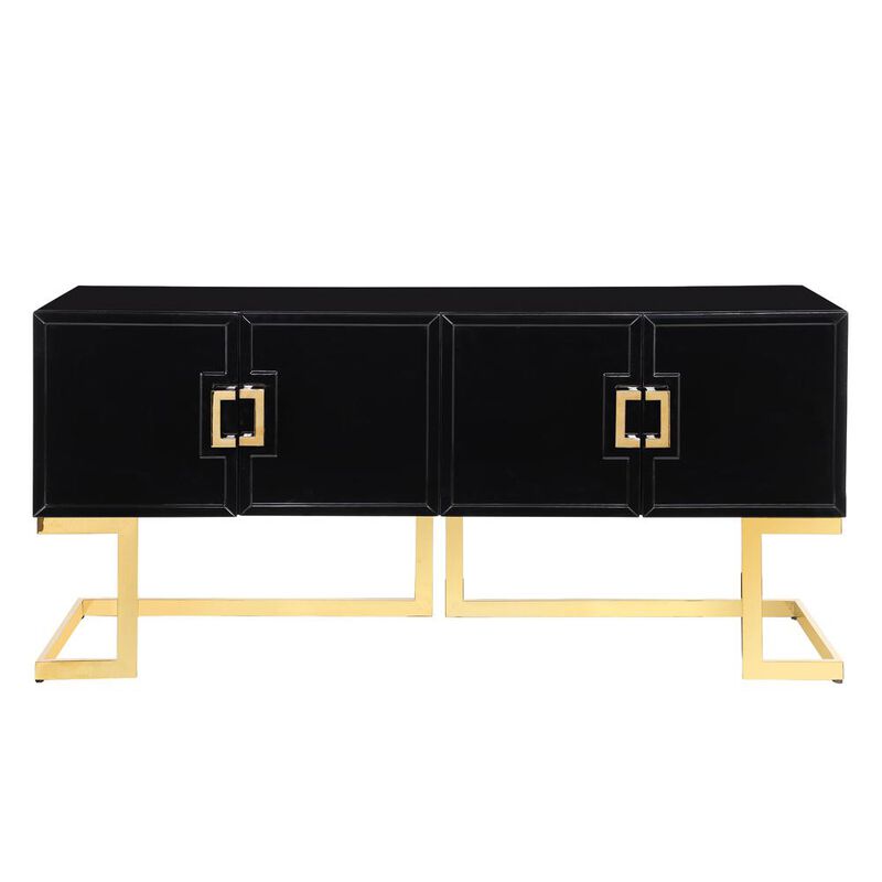 Best Master Furniture Timotheos 64 Black Lacquered Wood Sideboard with Gold Accents
