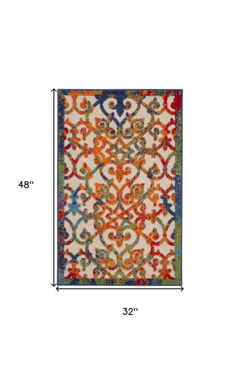 HomeRoots 3' X 4' Navy Blue Beige Green Orange And Red Trellis Indoor Outdoor Area Rug image number 5