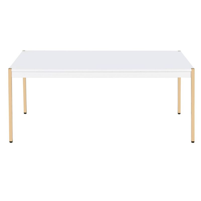 Plethoria Home White and Gold Rectangle Coffee Table
