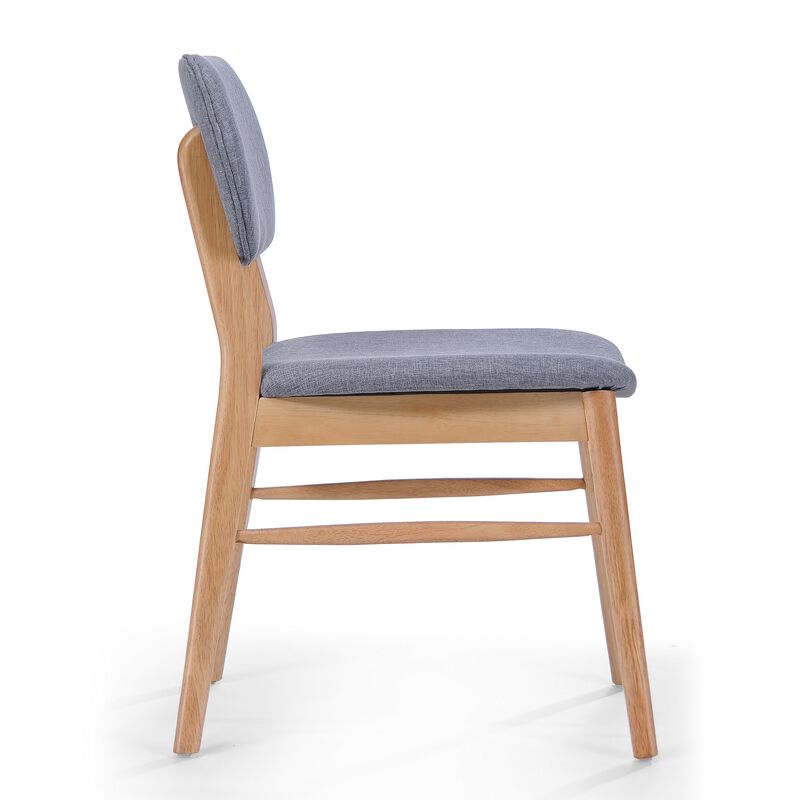 Cota Side Chair Set of 2, Gray Padded Back and Seat, Natural Brown - Benzara