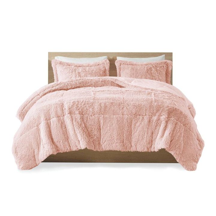 Hivvago King/CAL King Pink Blush Soft Sherpa Faux Fur 3 Piece Comforter Set with Shams
