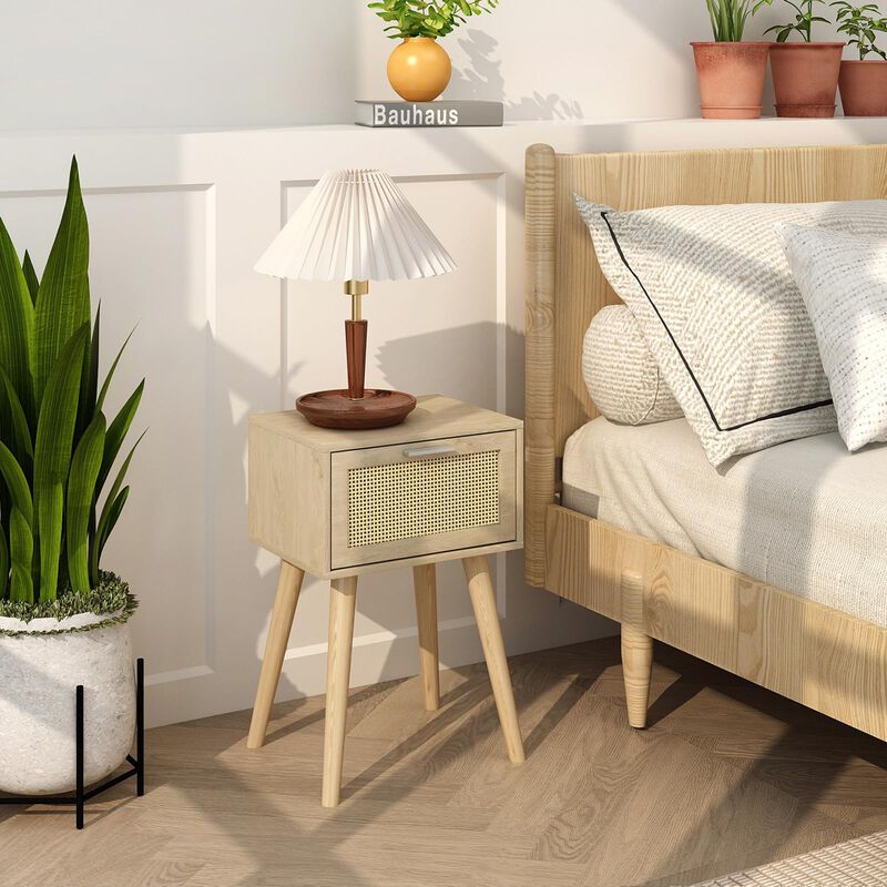 LAATOOREE Bedside Table Set of 2, Boho End Table with Solid Wood Feet for Bedroom and Living Room