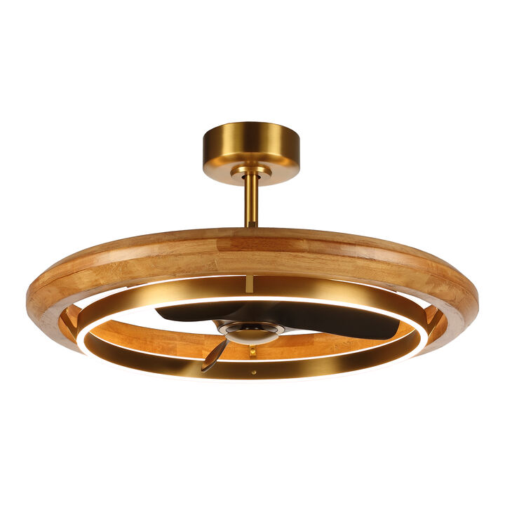 33" Modern Antique Brass Wheel Caged Reversible Dimmable Ceiling Fan with Light and Remote for Bedroom, Living Room or Dining Room