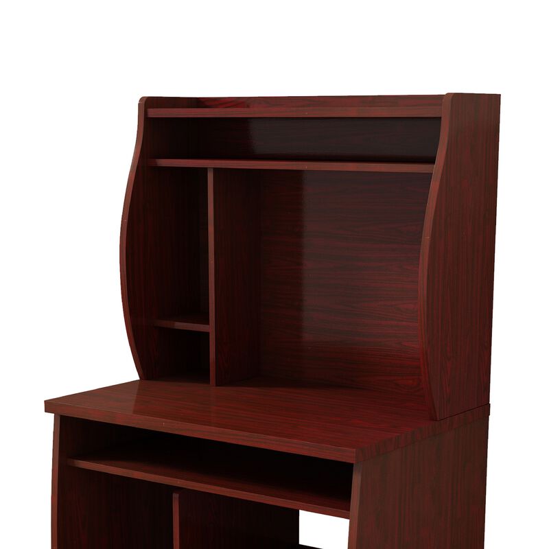 Niro Utility Desk Cart with Hutch, 7 Shelves, 53 Inch Mahogany Brown