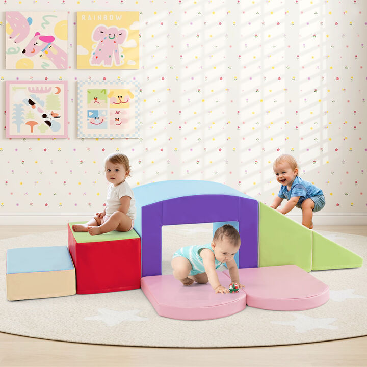 Toddler Soft Play 6-Piece Foam Climbing Blocks with Crawl Tunnel