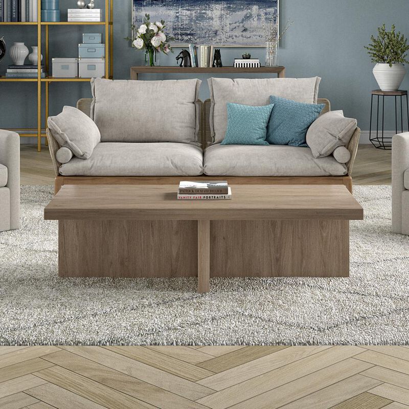 Hudson&Canal Elna 54 Wide Rectangular Coffee Table in Antiqued Gray Oak