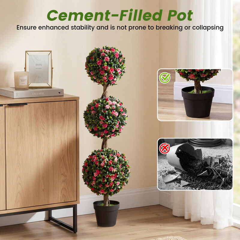 Set of 2 Decorative Triple Ball Rose Topiary Trees 43.5 Inch Indoor Outdoor image number 3