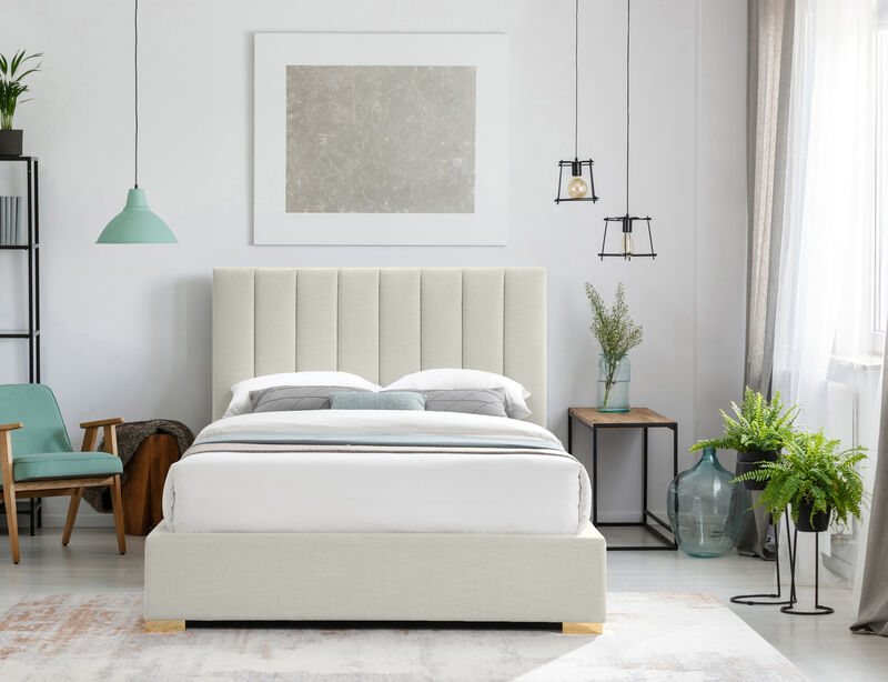 Meridian Furniture Pierce Beige Linen Textured Fabric Queen Bed image number 6