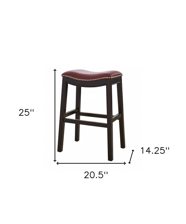 Counter Height Bar Stool with Faux Leather Seat and Solid Wood Frame, Backless Design