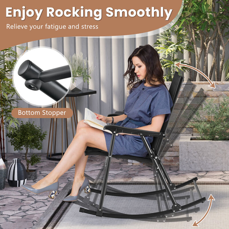Folding Rocking Chair with Breathable Seat Fabric Set of 2