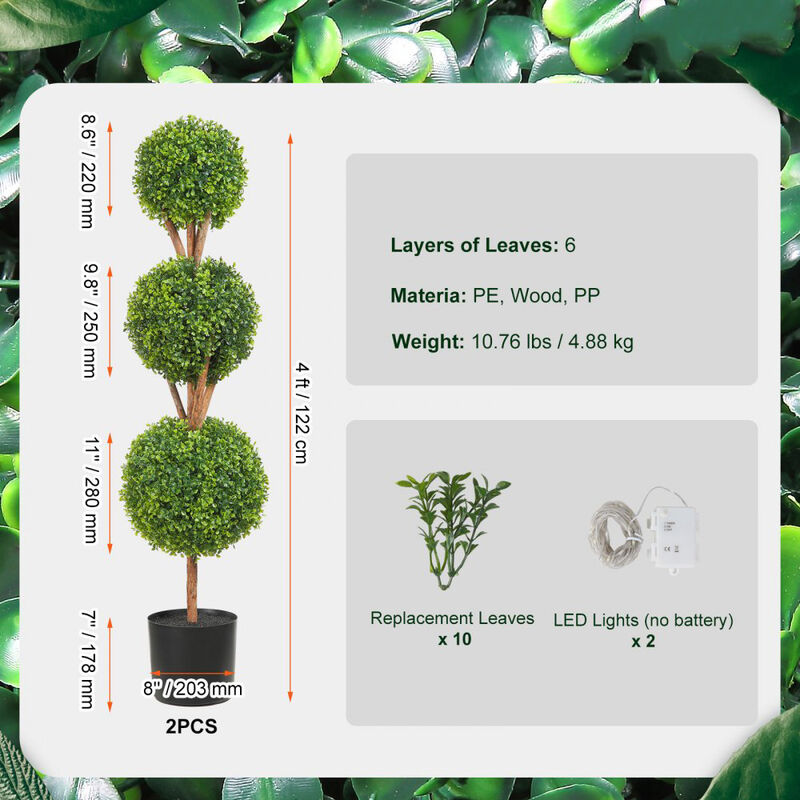 Decorative Artificial Boxwood Topiary Trees 2-Pack with Ball-Shaped Plants-Green image number 3