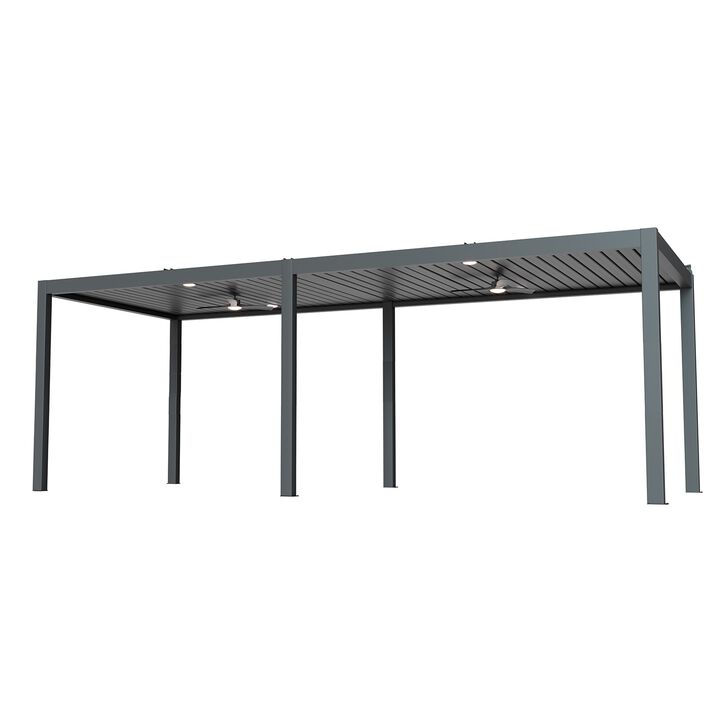 Mondawe 10'x25' Solar Premium Pergola,Intelligent Control W/ Conceal Drainage&Self-Adjusting Louvers