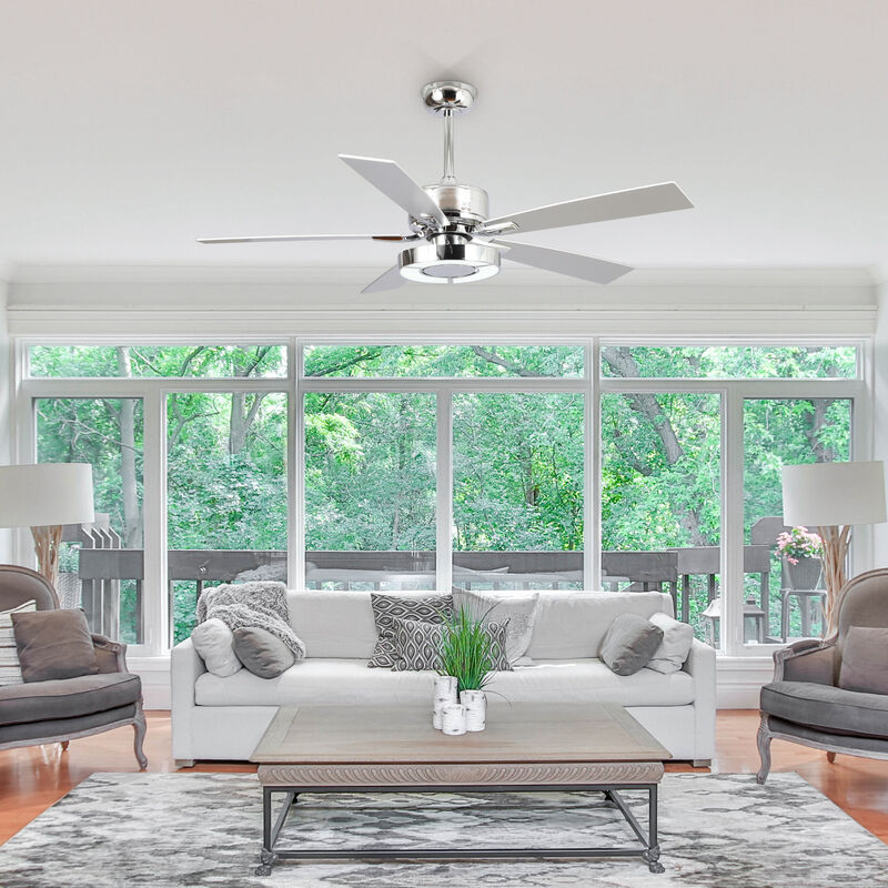 52 in. Integrated LED Chrome Ceiling Fan with Light and Remote