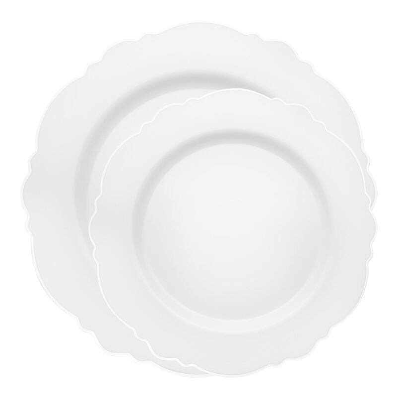 White with Silver Rim Round Blossom Plastic Dinnerware Value Set (40 Sets) image number 0