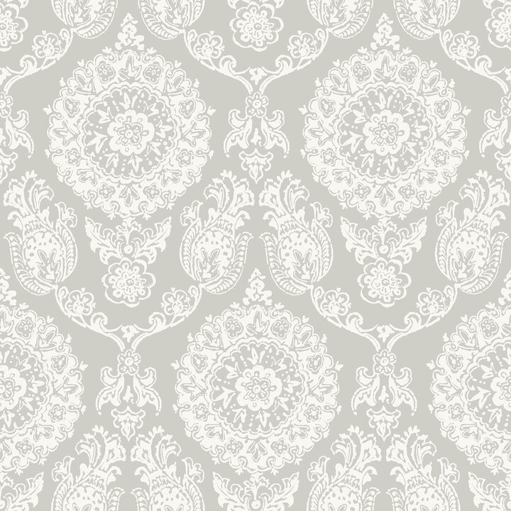 Helm Damask Taupe Floral Medallion Wallpaper