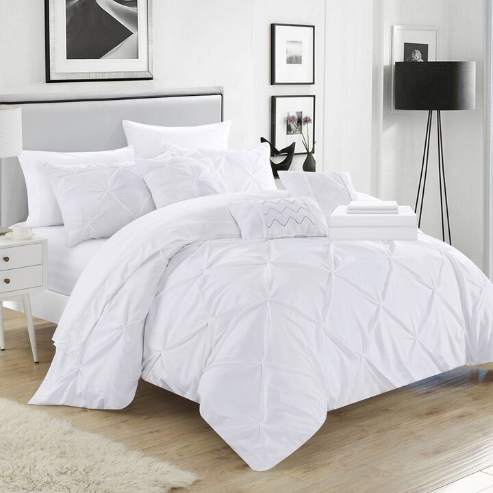 Chic Home Mycroft Pinch Pleated Ruffled Bed In A Bag Soft Microfiber Sheets Comforter Decorative Pillows & Shams - Twin 66x90, White