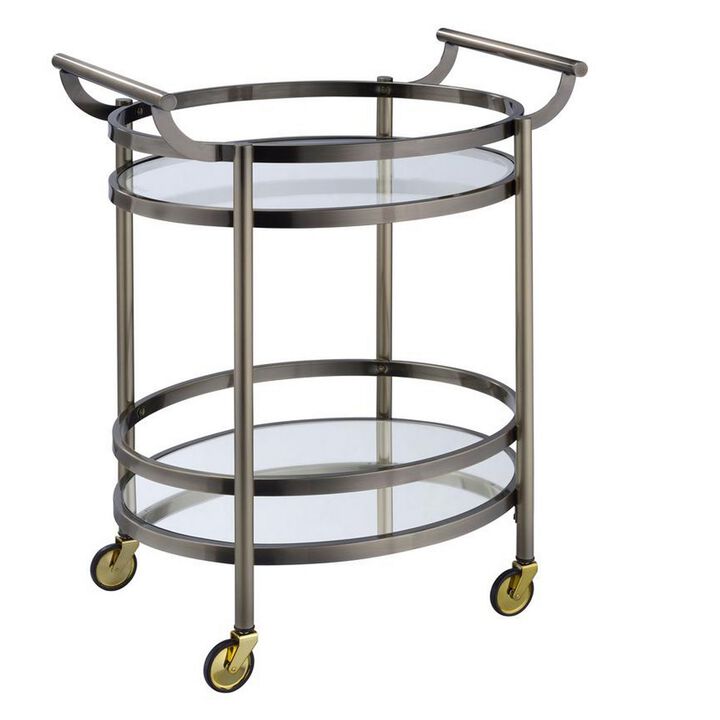 Oval Metal Serving Cart, Clear Glass & Gold-Benzara