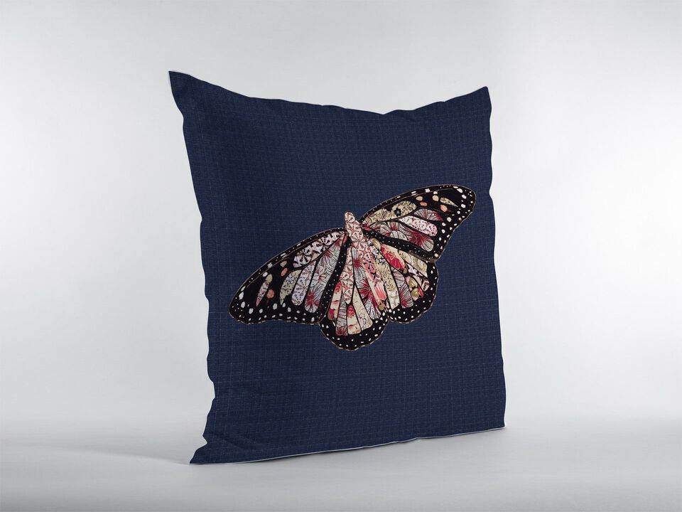 Homezia 18" Denim Blue Butterfly Zippered Suede Throw Pillow