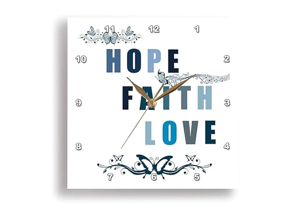 Hope Faith Love Blue Butterflies Wall Clock 13 Inch Silent Home Decor