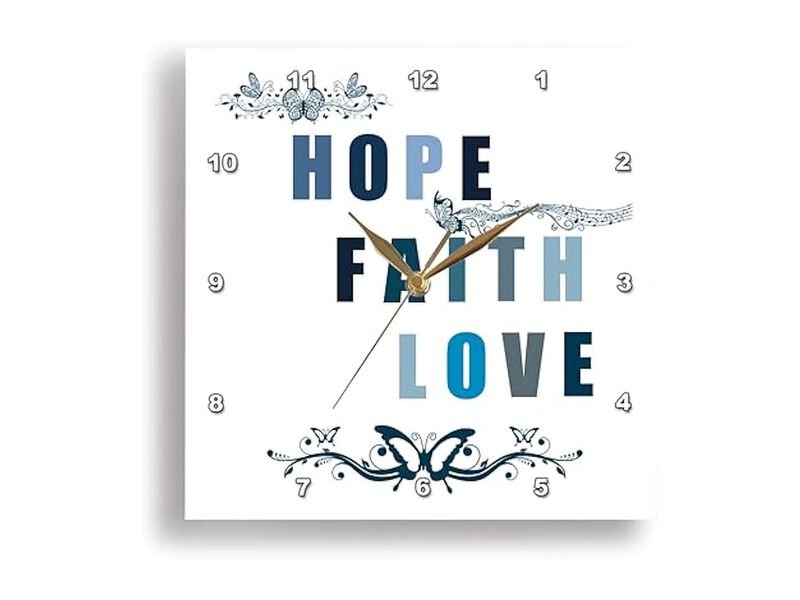 Hope Faith Love Blue Butterflies Wall Clock 13 Inch Silent Home Decor image number 1