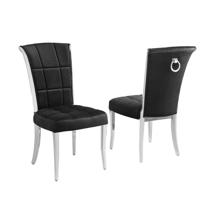 Black velvet side chairs with silver base and a decorative back ring - Set of 2