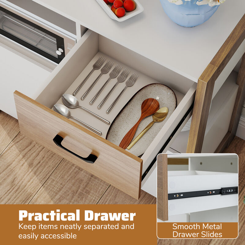 Kitchen Storage Cabinet with 2 Doors, Drawer, and Pull Out Shelf Organizer-White image number 6