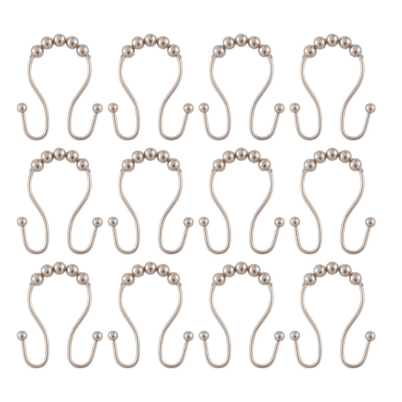 Rust-Proof Stainless Steel Double Shower Curtain Hooks with Smooth Rolling Balls, Set of 12 image number 4