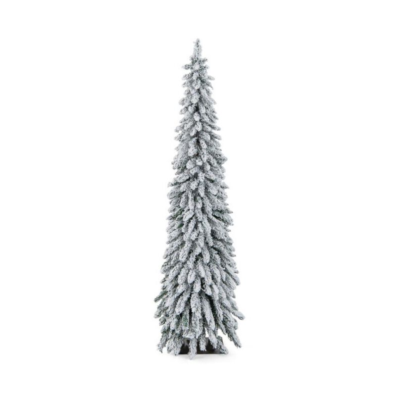Pre-Lit Artificial Christmas Tree Snow-Flocked Slim Pencil Xmas Decor