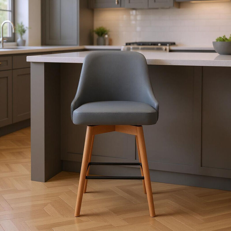 HomeRoots Solid Wood Frame Faux Leather Armless Counter Stool image number 1