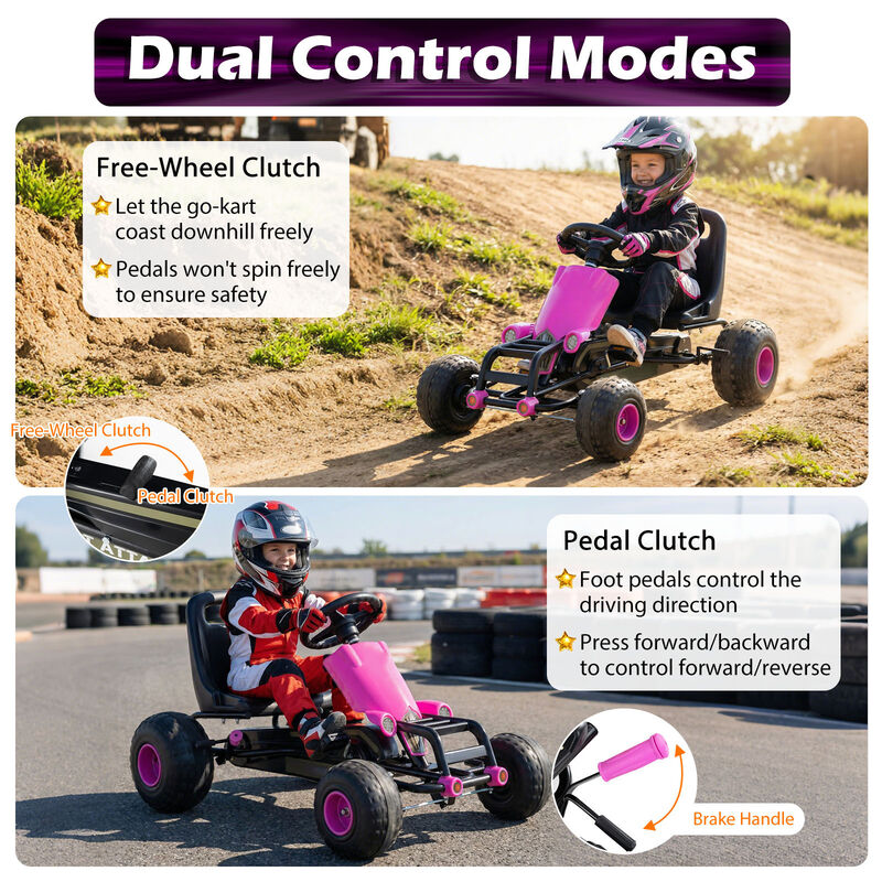 Kids Go Kart Pedal Car with Gear Shifter Steering Wheel and Handbrake for Driveway image number 5