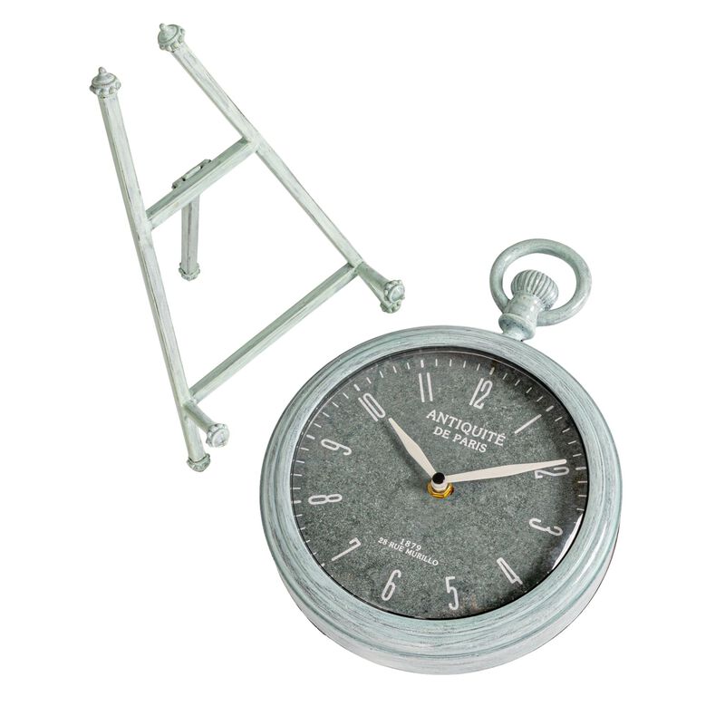 Antique Reproduction Pewter Mantel Clock in Soft Blue Finish image number 4