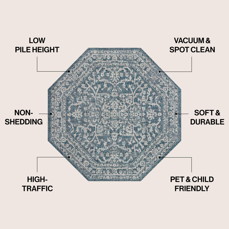 Malta Bohemian Medallion Textured Weave Octagon Indoor/Outdoor Area Rug