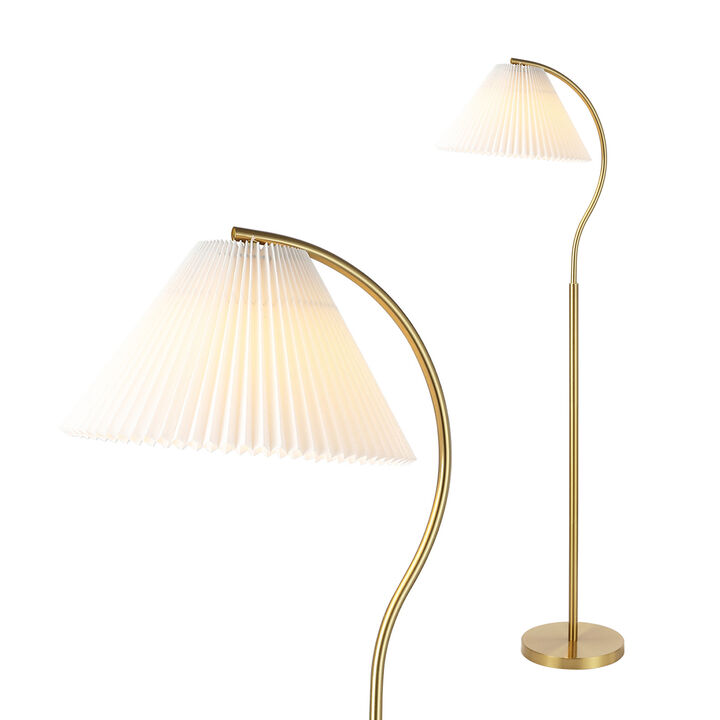 Devon Modern Glam Metal Arc LED Floor Lamp with Pleated Shade