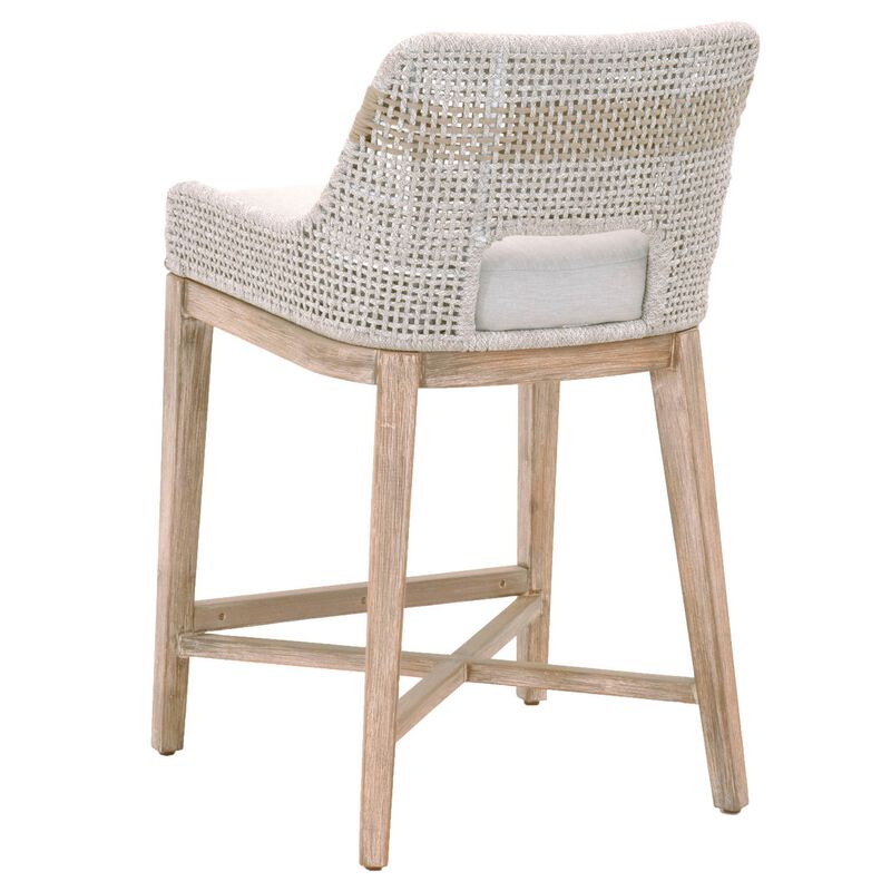 Interwoven Rope Counter Stool with Stretcher and Cross Support, Light Gray-Benzara