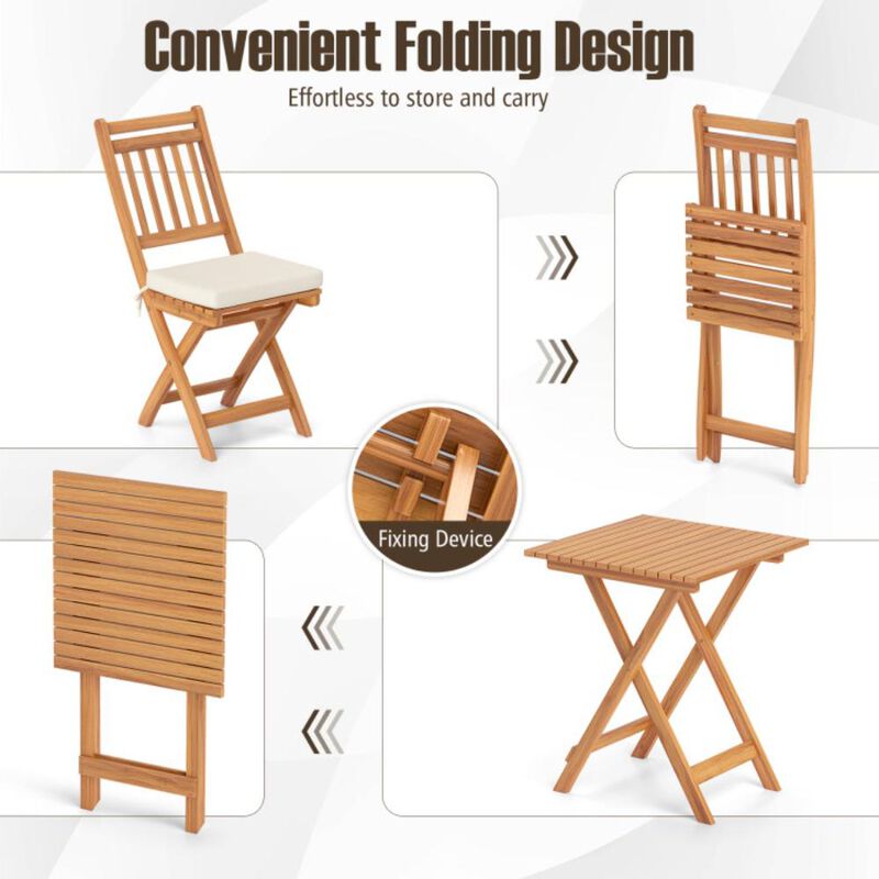Hivvago Outdoor Wood Bistro Set with Soft Seat Cushions and Table