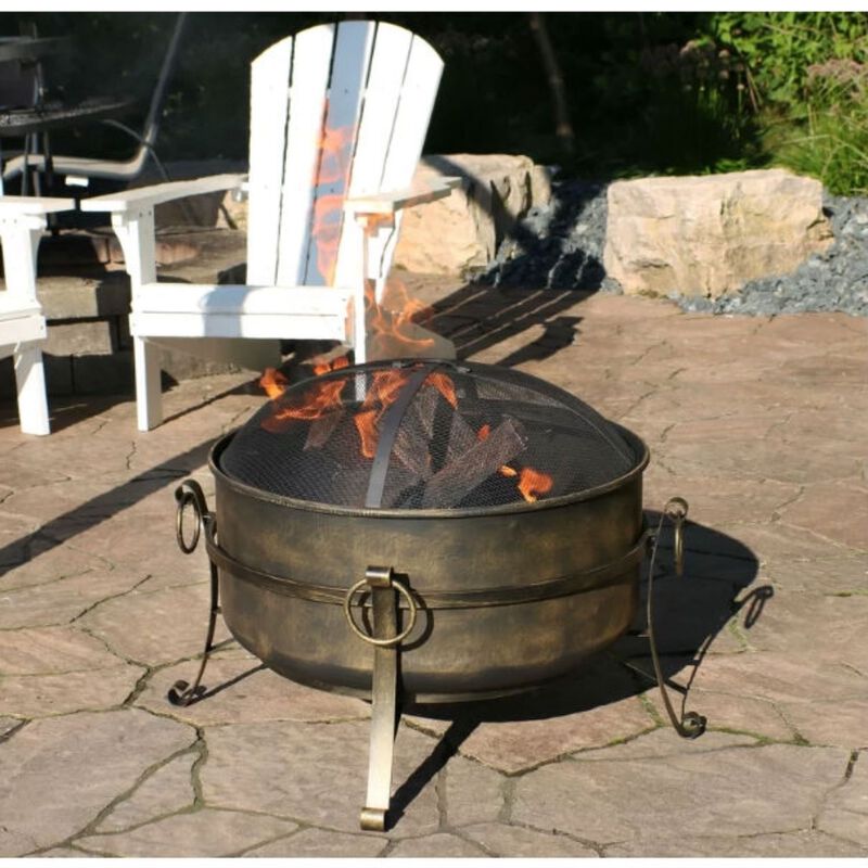 QuikFurn Outdoor 24-inch Diameter Steel Cauldron Wood Burning Fire Pit